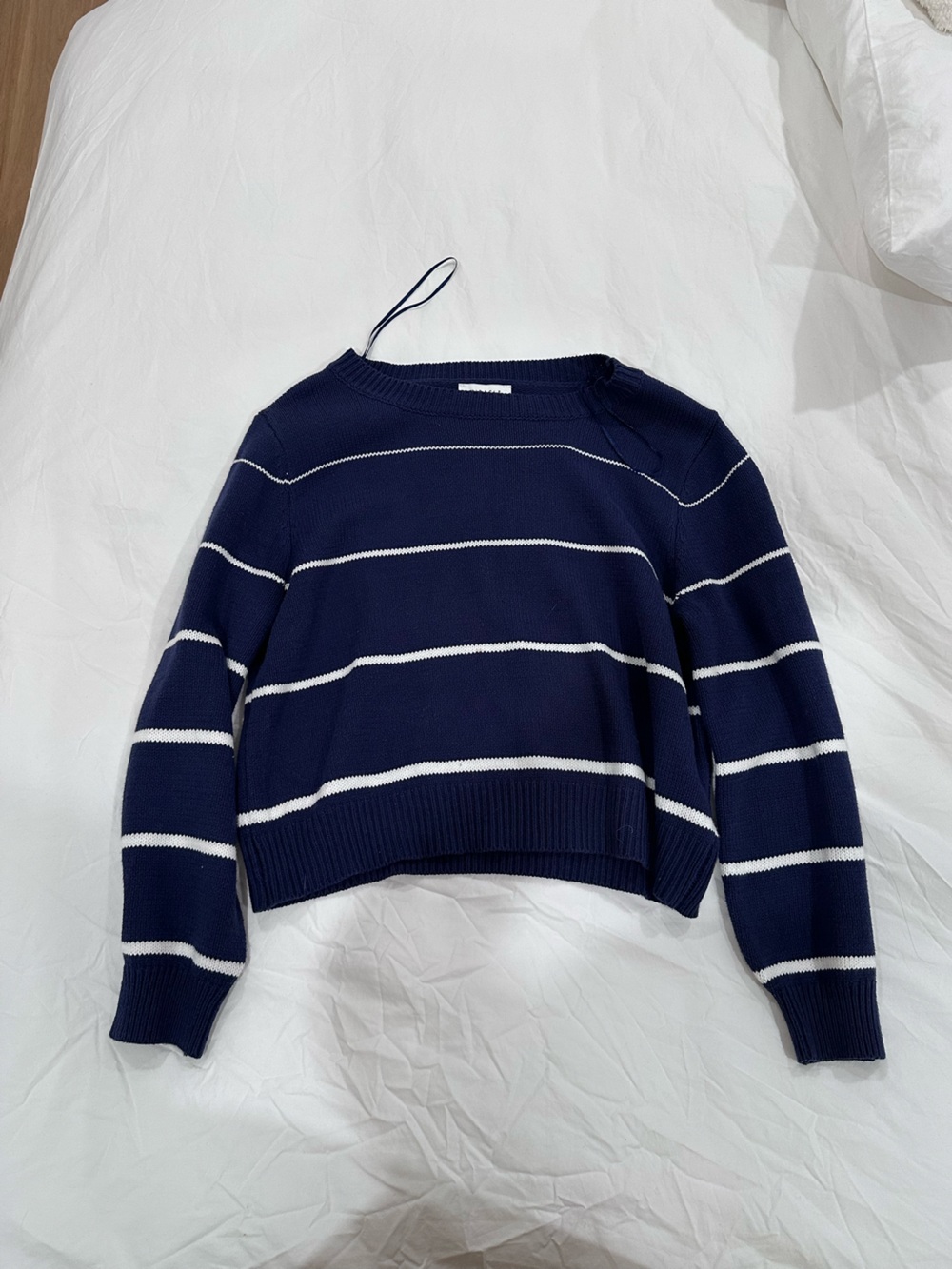 Miracle Navy and White Striped Crewneck Sweater